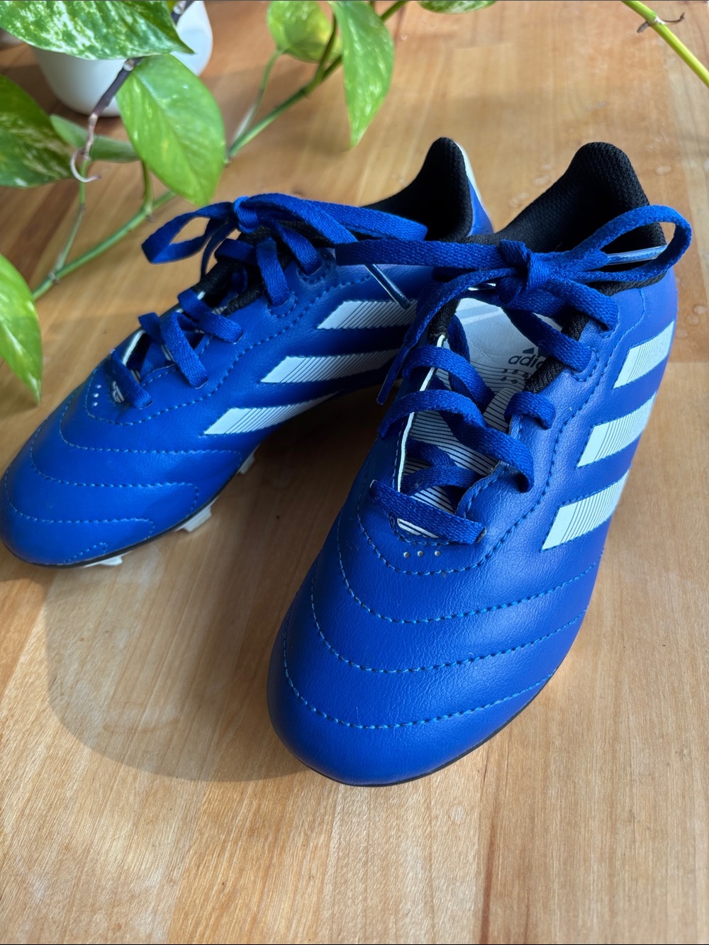 adidas Kids Royal Blue Soccer Sneakers with White Stripes